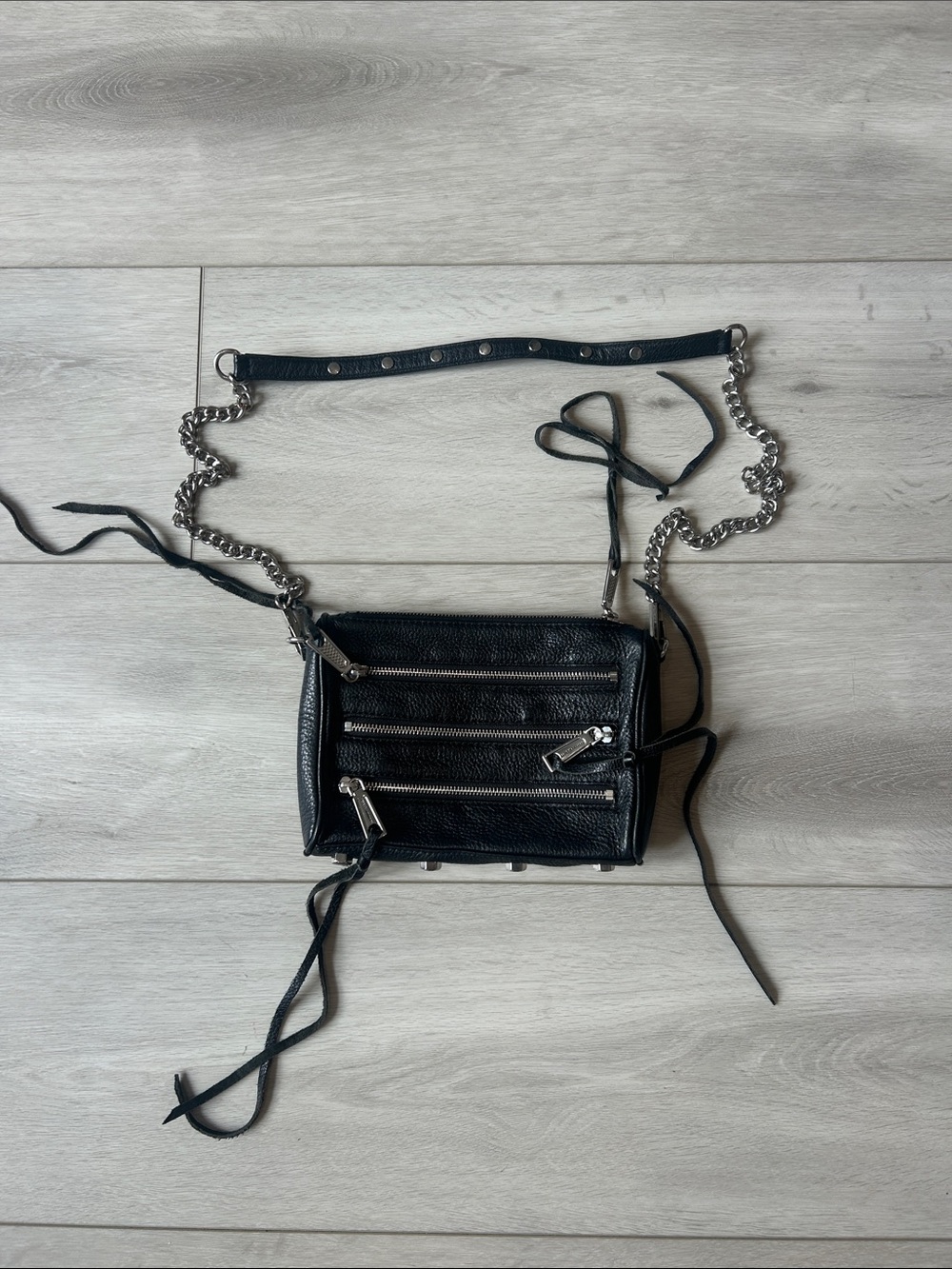 Rebecca Minkoff Black Pebbled Leather Mini Crossbody with Silver Chain